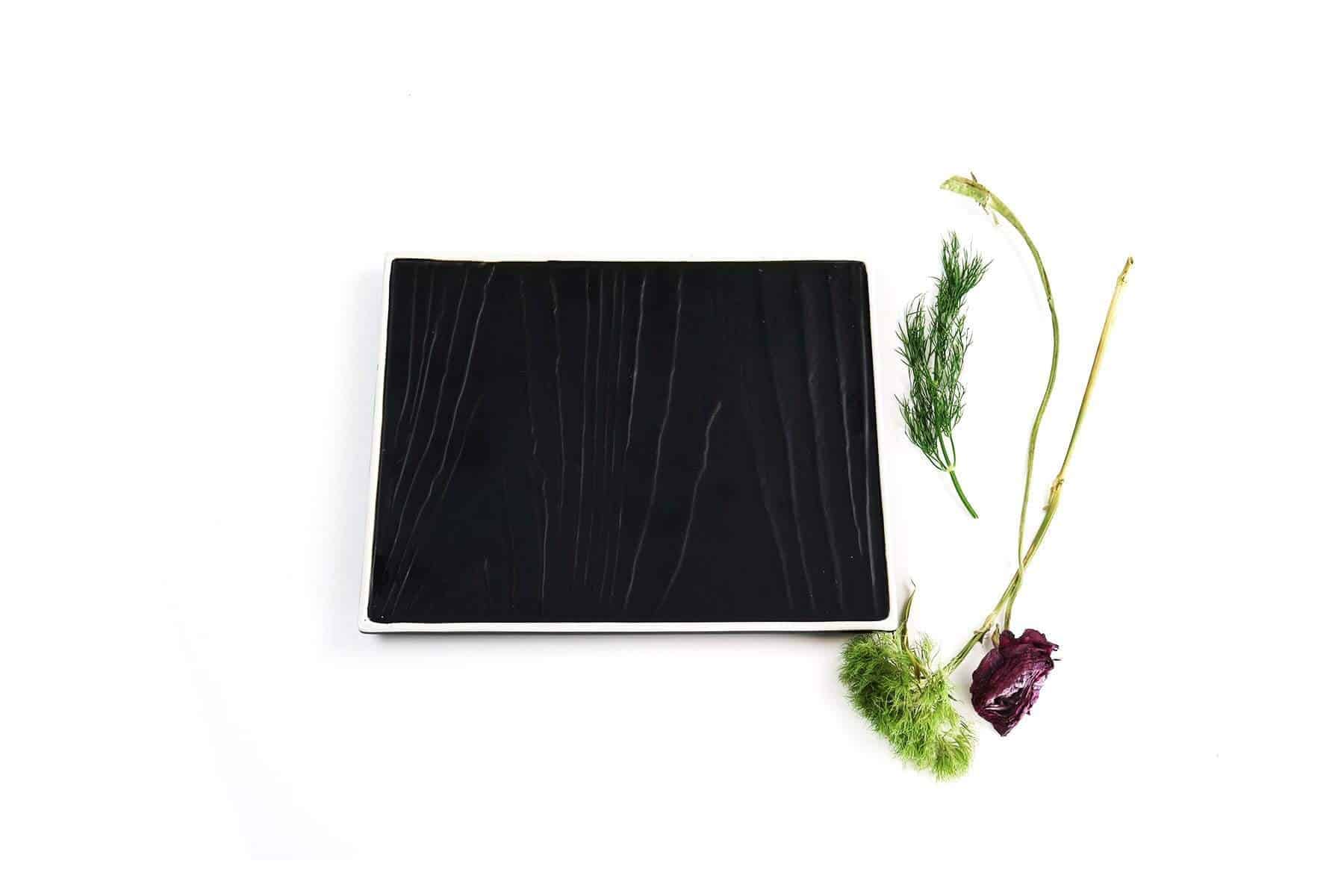 Black Textured Rectangular Plate with White Rim-Set of 4