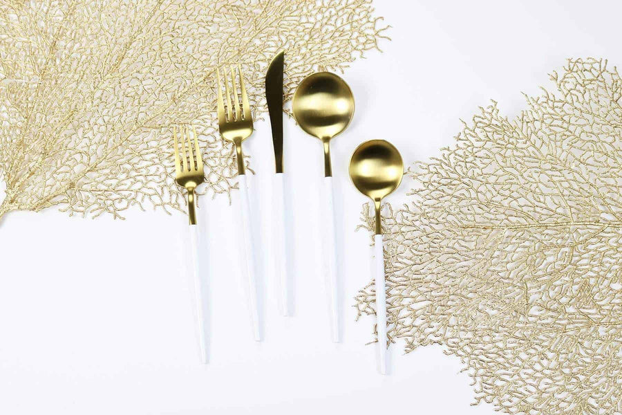 White and Gold Obelisk Flatware-20 Pieces