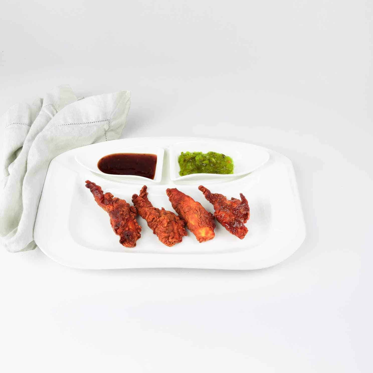 White Porcelain  3 Section Hero Plate- Set of 4